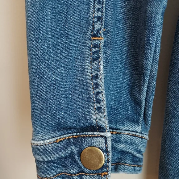 Free People Lennox Zip Front Denim Jean Jumpsuit Size Large Long Sleeve Utility